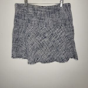 Adolfo Dominguez Blue & White Fringe Tweed Lined Skirt EU 44 / US 12